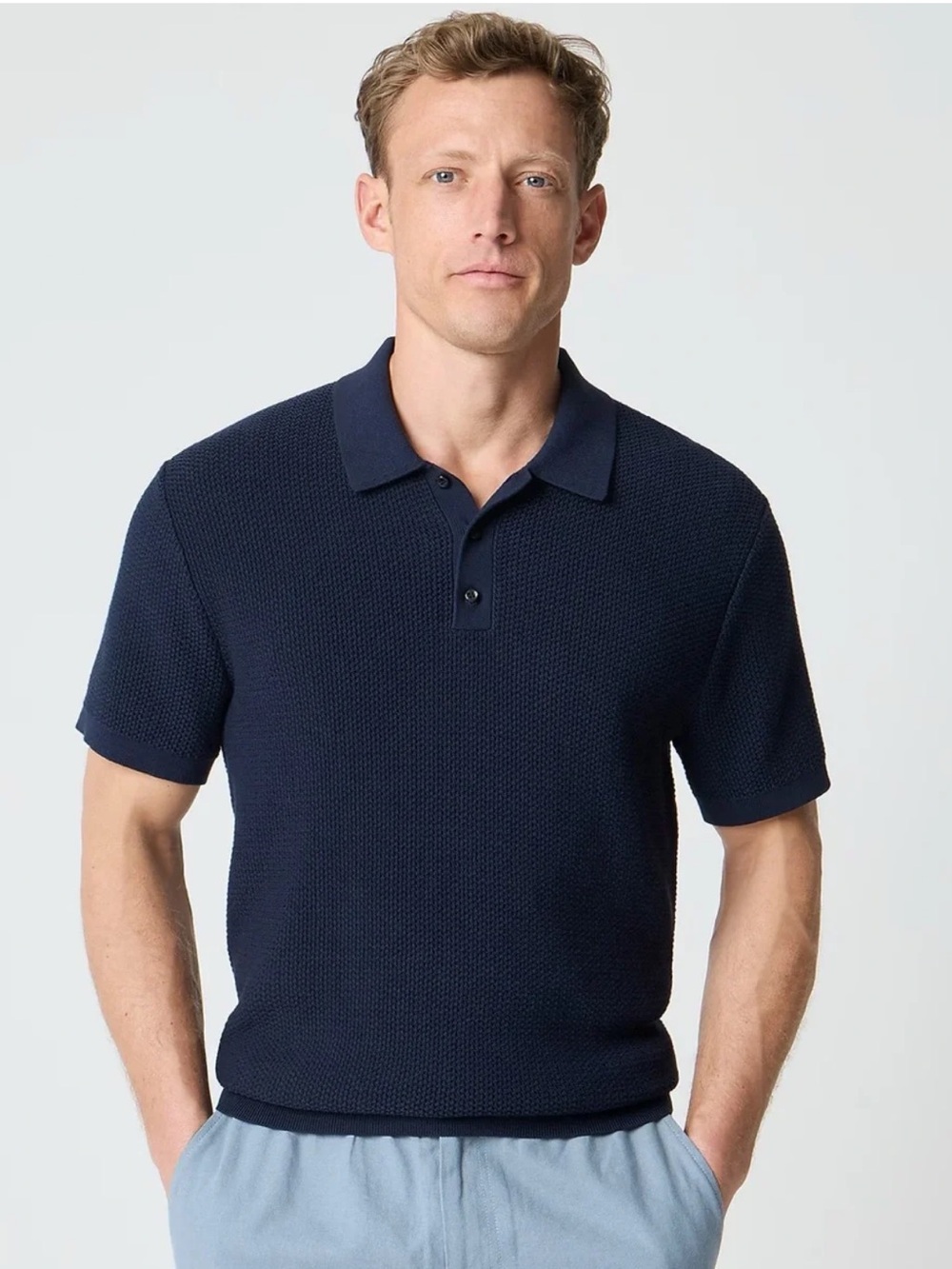J. Crew Factory Textured cotton sweater-polo - Navy
